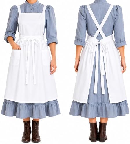 White Maid Half Apron for Women with Pocket, Vintage Ruffled Apron by Cityelf