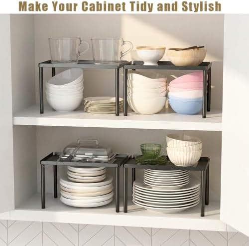 Cabinet Organizer Shelf, 2 Tier Kitchen Cabinet Organizer with Stackable Cabinet Shelves for Kitchen Countertop Storage, Metal Kitchen Shelf Organizer for Spice, Pantry & Under Sink (Black) - Image 5