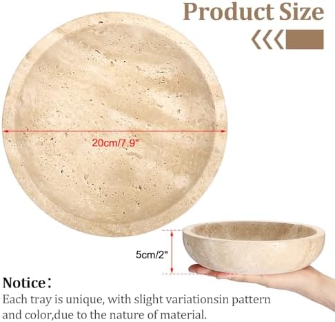 Hipiwe 7.9" Round Key Bowl for Entryway Natural Travertine Stone Tray - Image 3