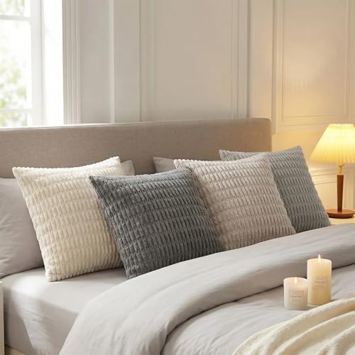 Fancy Homi 4 Packs Decorative Throw Pillow Covers for Living Room Couch Bed, Modern Farmhouse Boho Home Décor Accent Cushion Case, 16" x 16", Grey Series - Image 2