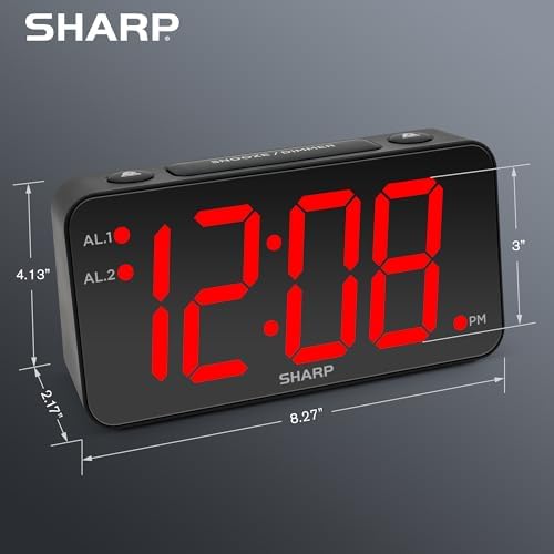 Sharp Digital Alarm Clock, 3" Jumbo Red LED, Dual Alarm, Battery Backup - Image 4