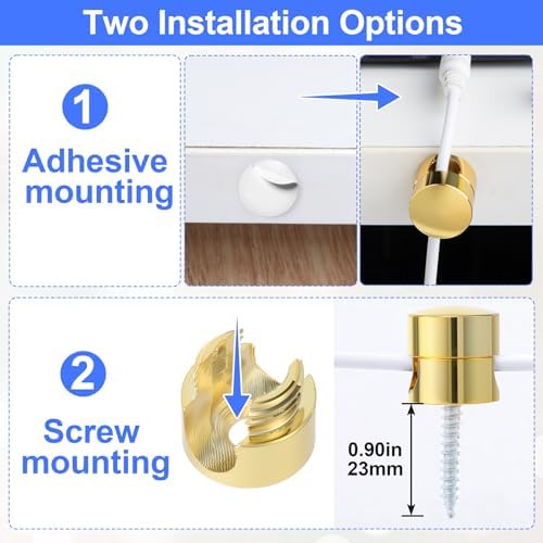 SmallCat 10 Sets Charger Holders for Cords, Gold Color Adjustable Cable Anchor Holders, Adhesive Metal Cord Clips, Cable Management Wire Organizers for Desk, Office, Nightstand - Image 2