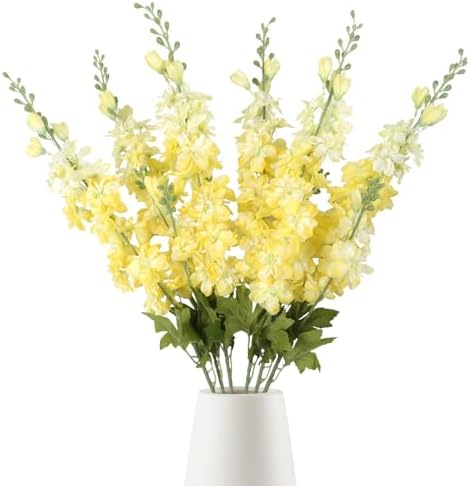 6PCS Yellow Delphinium Artificial Flowers 33" Larkspur Silk Long Stem for Tall Vase Wedding Centerpieces, Tables, Home Decor Indoor by INSUNSIXartificialflowers