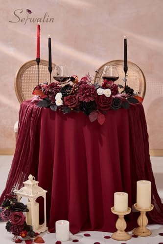 Serwalin Artificial Burgundy Black Flowers Red Rose Silk Flower for Wedding - Image 2