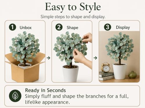 Faux Eucalyptus Stems Bonsai Tree in Pot, Artificial Plants Indoor 15 in - Image 7