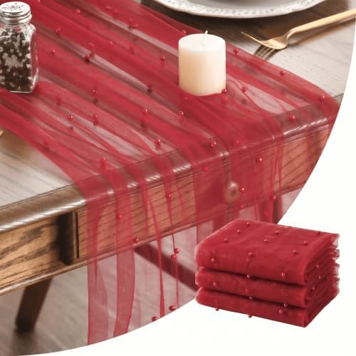 Artoid Mode 3-Pack Pearl Red Gauze Table Runner 10FT Home Decor by ArtoidMode