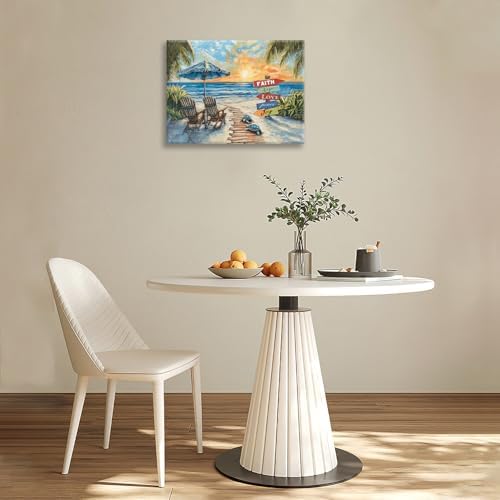 Beach Ocean Bathroom Pictures Wall Art, Seaside Coastal Bathroom Wall Decor, Sunrise Framed Painting Canvas Artwork for Bedroom Living Room Decorations 16" L x 12" W - Image 4