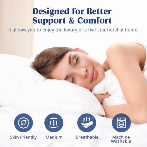 puredown® Goose Feather Down Pillows Standard Size Set of 2, Fluffy Luxury Hotel Collection Bed Pillow for Back, Stomach or Side Sleeper - Image 2