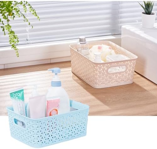 5PCS Plastic Storage Baskets, Small Baskets for Organizing, Small Pantry Organizer Basket Bins. For Countertops, Cabinets, Bedrooms, and Bathrooms Wait (Pink/Yellow/Blue/Beige/Green) - Image 6