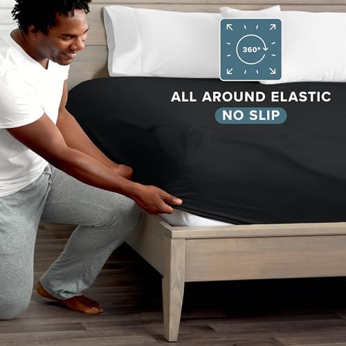 Bare Home Full XL Fitted Sheet - 1800 Ultra-Soft (Full XL, Black) - Image 3