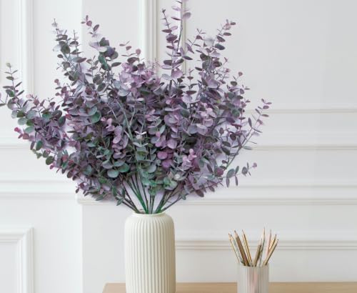 5Pcs Artificial Eucalyptus Stems，Artificial Greenery Fake Dust Frosted Eucalyptus Branches Leaves，Fake Plants for Decoration (Dusty Mauve-26.77 in) - Image 3