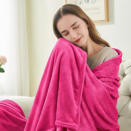 BEDELITE Fleece Blanket Soft Plush King Size Bed Blanket Hot Pink 108"x90" - Image 3
