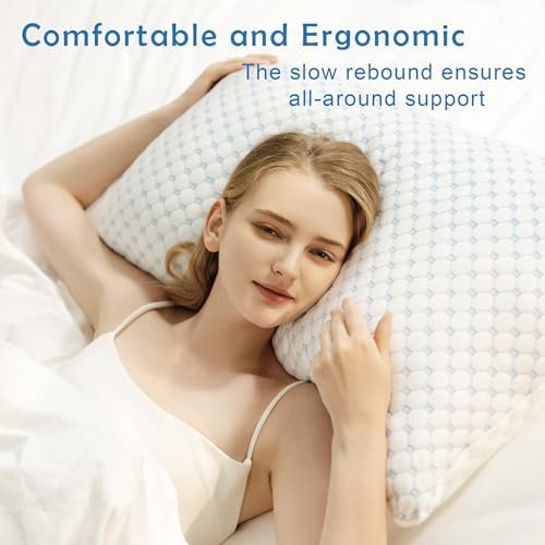 Premium Adjustable Shredded Memory Foam Pillow - Suitable for Side, Back, and Stomach Sleepers, with Cooling Fiber Machine Washable Cover (1, King (U.S. Standard), Light Blue Dot) - Image 4