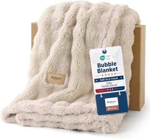 Bedsure Cloud Bubble Fleece Twin Blanket for Bed, Beige, 60"×80" by BEDSURE