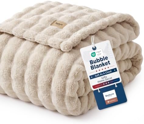 Bedsure Cloud Bubble Fleece Queen Blanket for Bed, Beige, 90"×90" by BEDSURE