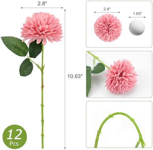 SITUMEIZI 12 Pcs Pink Artificial Chrysanthemum Flowers, Fake Mums - Image 5