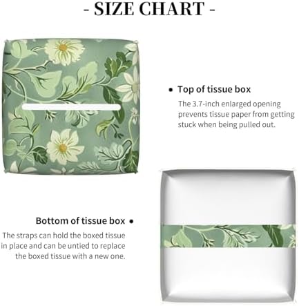 Green Floral Tissue Box Cover Square Leather Tissue Case Holder Facial Paper Organizer Dispenser Decorative for Tabletop Night Stands Desk Bathroom Kitchen Car Office Home Decor - Image 5