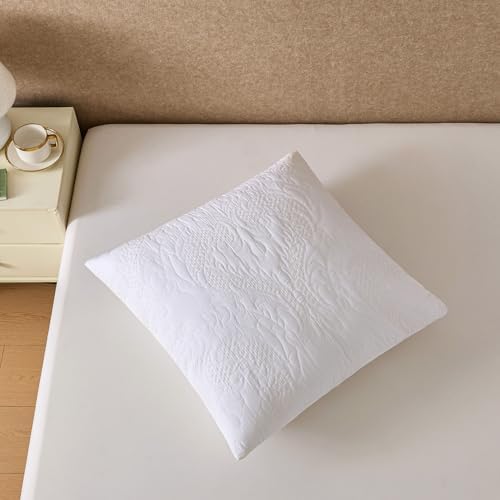 White Quilted Euro Shams Damask Set of 2 26x26 European Pillow Cover - Image 2