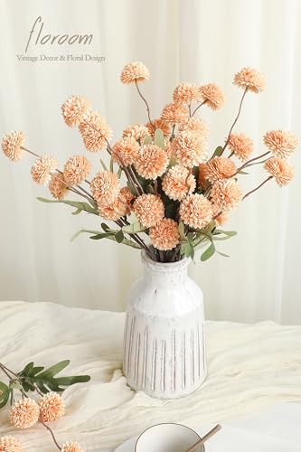 Floroom 6pcs Apricot Peach Faux Silk Mums Artificial Flowers, Bulk Fake Small Mini Chrysanthemums with Stems for DIY Wedding Centerpieces Floral Arrangements Vase Fillers Home Decorations - Image 2