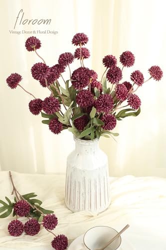 Floroom 5pcs Burgundy Faux Silk Mums Artificial Flowers, Bulk Fake Small Mini Chrysanthemums with Stems for DIY Wedding Centerpieces Floral Arrangements Vase Fillers Home Decorations - Image 2