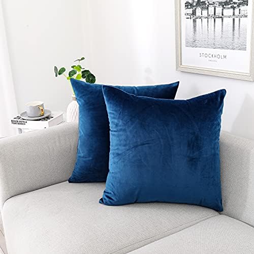 NiNi ALL Blue Velvet Throw Pillow Covers 22x22 Pack of 2 Decorative Couch by NiNiALL
