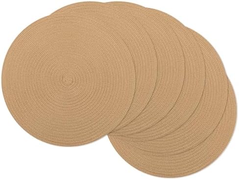 SHACOS 15 inch Round Braided Placemats Set of 6 Cotton Polyester Heat Resistant Round Table Mats Washable Place Mats for Dinner Party Table Decoration (Camel, 6) by SHACOS
