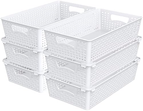 Simple Houseware Stackable Plastic Woven Basket Organizer, 6 Pack, White by SimpleHouseware