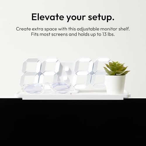 Pixio 12 inch White Monitor Storage Top Shelf - Adjustable Platform, Universal Fit, Holds Up to 13lbs, Works on TV, Flat, Curved Monitors, Storage for Webcams, Clocks, Phone, Figures - Image 4