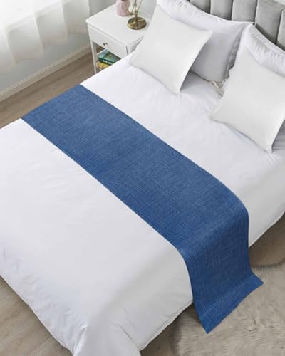 Retro Farm Linen Flax Bed Runners for Bedroom Hotel,Decorative Bedding Scarf Blue Solid Color Ocean Bed End Blanket Bedding Runner Scarves for Queen Size Bed,94x20in by ZFUNCING