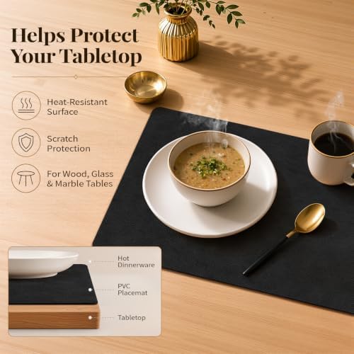 Homaxy Vinyl Heat Resistant Placemats Set of 6, Black - Image 2