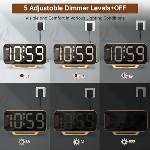 Peakeep Slim Digital Mirror Aesthetic Alarm Clock for Bedrooms Desk Decor - Image 4
