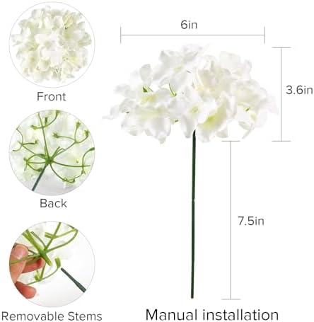 Auihiay 26 Pieces Hydrangea Artificial Flowers Silk Hydrangea Flowers Artificial Flowers Heads with Stems for Home Wedding Party Decorations (Ivory) - Image 4