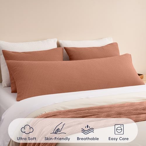 PHF Ultra Soft Waffle Body Pillowcase 20" x 54", Terracotta, No Insert - Image 3