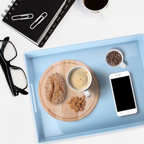 Spsyrine Blue Plastic Serving Tray with Handles for Coffee Table - Image 5