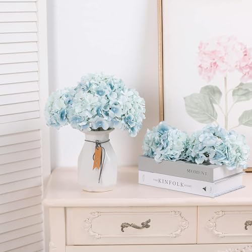 Fake Blue Hydrangea Artificial Flowers - Faux Silk Hydrangeas Flowers Heads with Stems Real Touch for Home Wedding Party Table Decor(Light Blue,Pack of 10) - Image 5