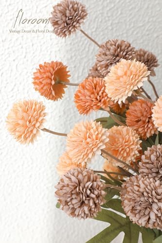 Floroom 9pcs Burnt Orange Taupe Mix Faux Silk Mums Artificial Flowers, Bulk Fake Small Mini Chrysanthemums with Stems for DIY Wedding Centerpieces Floral Arrangements Vase Fillers Home Decorations - Image 3