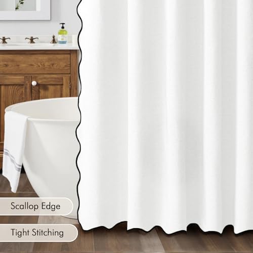 MIULEE 72"x96" Extra Long Scalloped Linen Shower Curtain White - Image 5