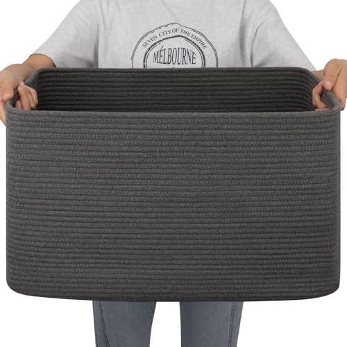 OIAHOMY 75L Large Blanket Basket Woven Rope Storage Basket Dark Grey by MasterofSpaceOptimization