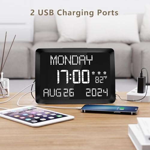 Raynic Digital Clock, 11.5" Large Display Calendar Clock with Day and Date, Indoor Temperature, Adjustable Brightness, Snooze,12/24H, DST for Home, Office, Elderly - Image 4