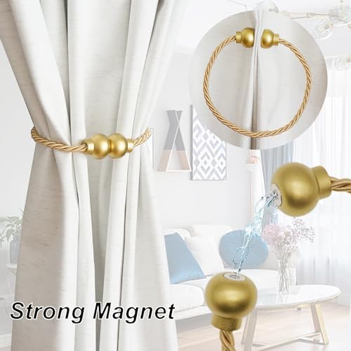 4Pcs Magnetic Curtain Tiebacks Modern Handmade Rope Curtain Tie Backs Gold - Image 2