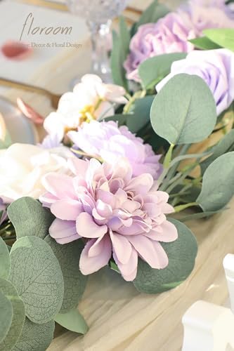 Floroom Lavender Violet Lilac Artificial Flowers Fake Roses Peonies Dahlias Greenery Combo Box Set for DIY Purple Wedding Bouquets Bridal Shower Centerpieces Floral Arrangements Party Table Decoration - Image 3