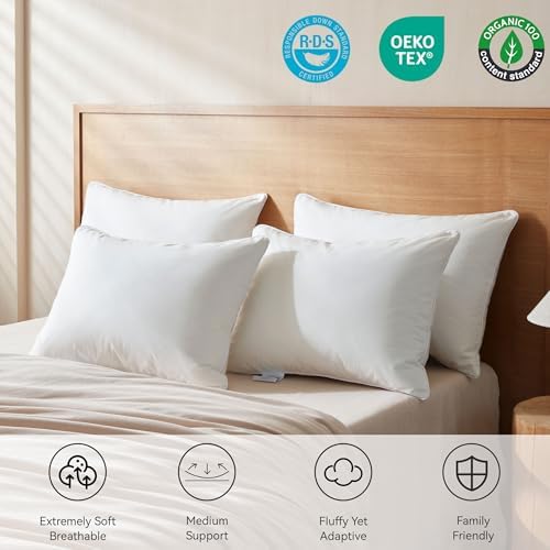 Goose Feather Down Pillows King Size Set of 1, Soft Pillows with 100% Organic Cotton Fabric, Luxury Hotel Quality Bed Pillow 1 Pack for Sleeping, Breathable & Fluffy (20" x 36") - Image 5