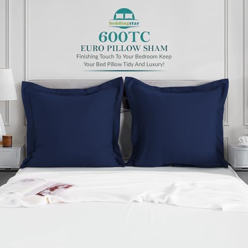 Euro Sham Covers 24x24 Set of 2 Navy Blue 600 TC 100% Egyptian Cotton - Image 2