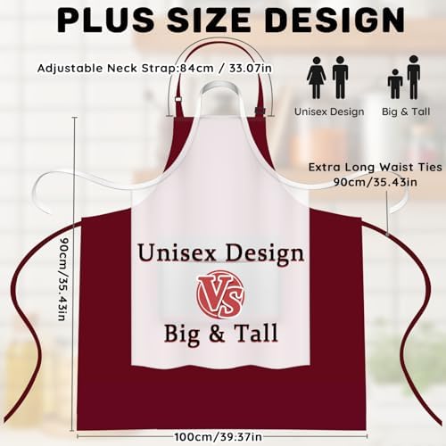 2 Pack Plus Size Waterproof Cooking Chef Apron with 2 Pockets for Men Women - Image 3