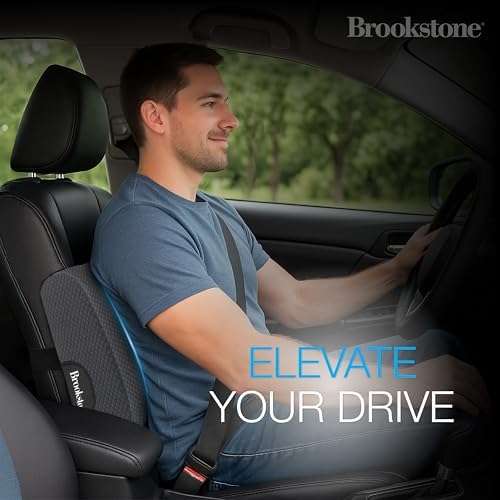 Brookstone - Luxurious Lumbar Support Pillow for Car or Office Chair, Back Cushion with Premium Grade Memory Foam, Breathable and Washable Cover, Adjustable Strap - Image 5