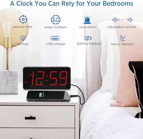 Peakeep Digital Alarm Clock for Bedroom Bedside, Large Display 5 Dimmers - Image 3