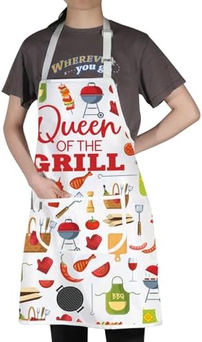 WZMPA Queen Of The Grill Kitchen Apron Queen Griller Gift Queen BBQ Adjustable Apron With Pockets Queen Grilling Merchandise - Image 4