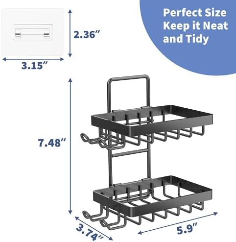 Moforoco Double Soap Bar Holder for Shower, No Drilling, 304 Stainless Steel, Wall Mounted Soap Holder with 4 Hooks and Razor Holder, Shower Rack Soap Tray Bar Soap for Bathroom Accessories Organizer - Image 4