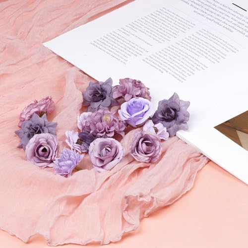 Faux Flowers Heads Small Decorative Flowers for Crafts Cake Wreath Garlands Wedding Table Home Decoration (54, purple) - Image 7