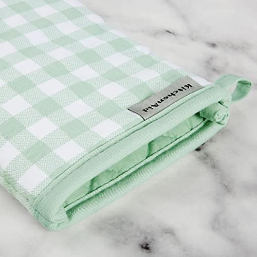 KitchenAid Gingham Oven Mitt 2-Pack Set, Pistachio, 7"x13" - Image 3